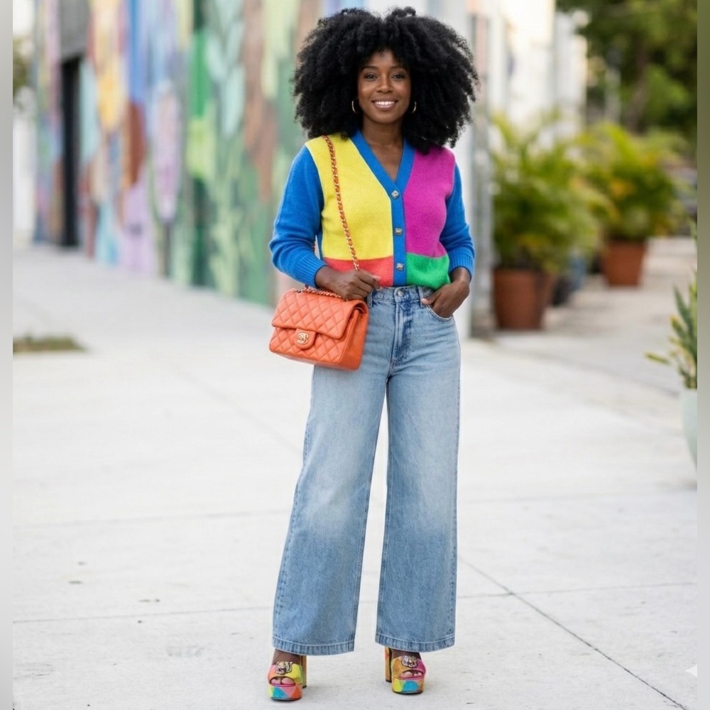 VINTAGE COLOR BLOCK CARDIGAN KNIT SWEATER